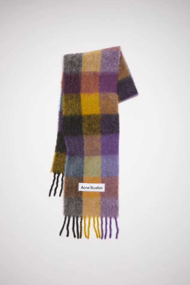 Men Mohair Checked Scarf Anthracite Greyyellowpurple Acne Studios Scarves