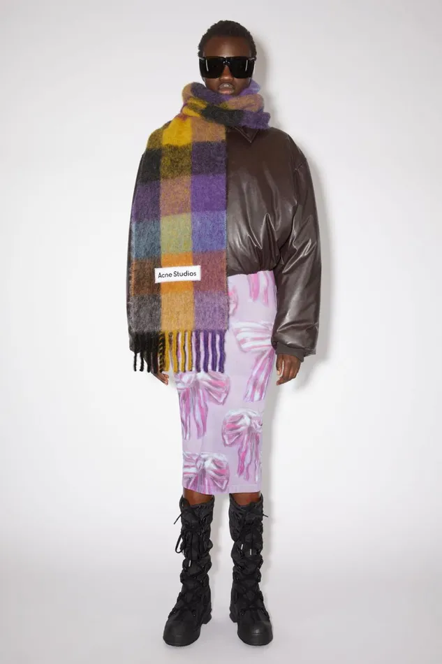 Men Mohair Checked Scarf Anthracite Greyyellowpurple Acne Studios Scarves