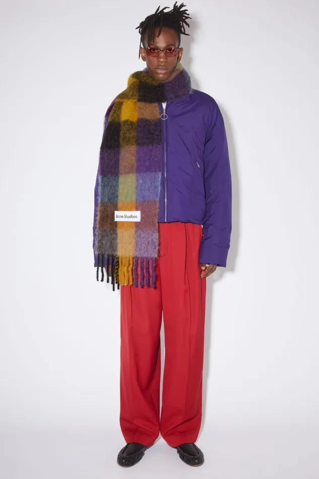 Men Mohair Checked Scarf Anthracite Greyyellowpurple Acne Studios Scarves