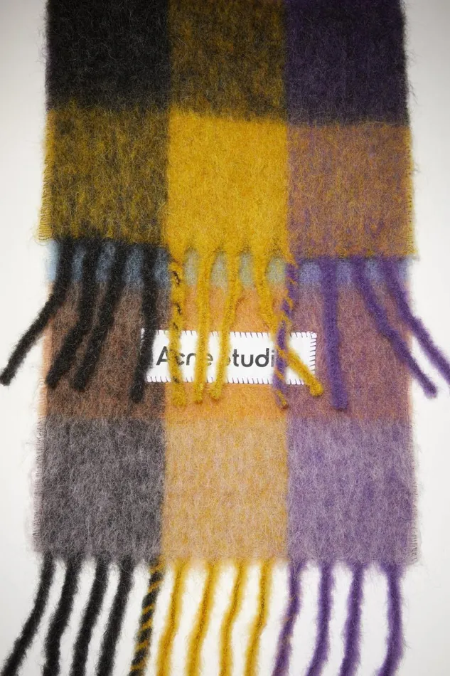 Men Mohair Checked Scarf Anthracite Greyyellowpurple Acne Studios Scarves