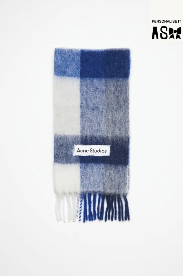 Men Mohair Checked Scarf Whitegreyroyal Blue Acne Studios Scarves