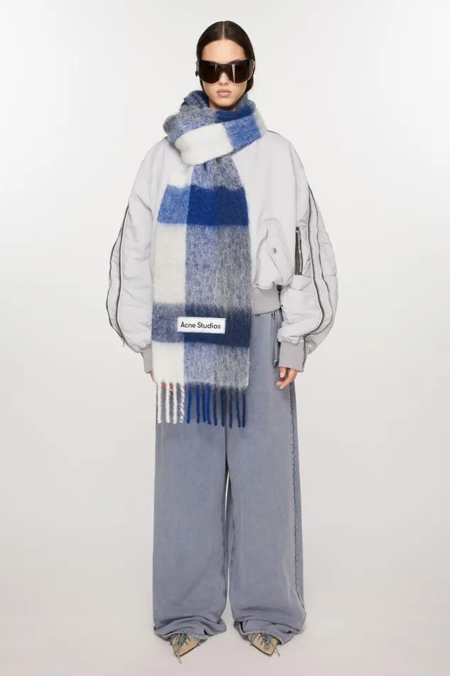 Men Mohair Checked Scarf Whitegreyroyal Blue Acne Studios Scarves