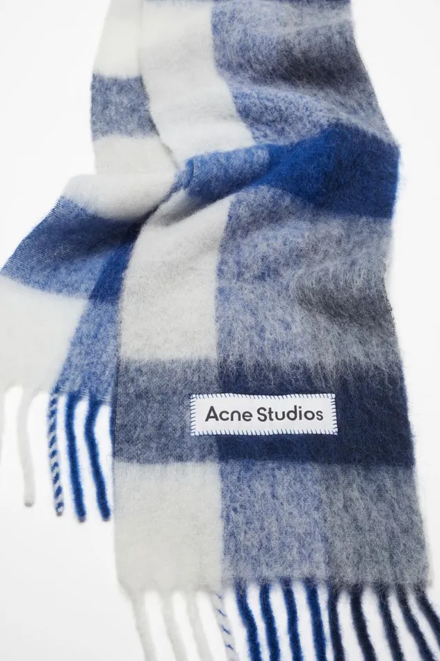 Men Mohair Checked Scarf Whitegreyroyal Blue Acne Studios Scarves