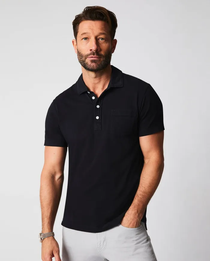Men Pensacola Polo Black Billy Reid Polos Tees and Henleys