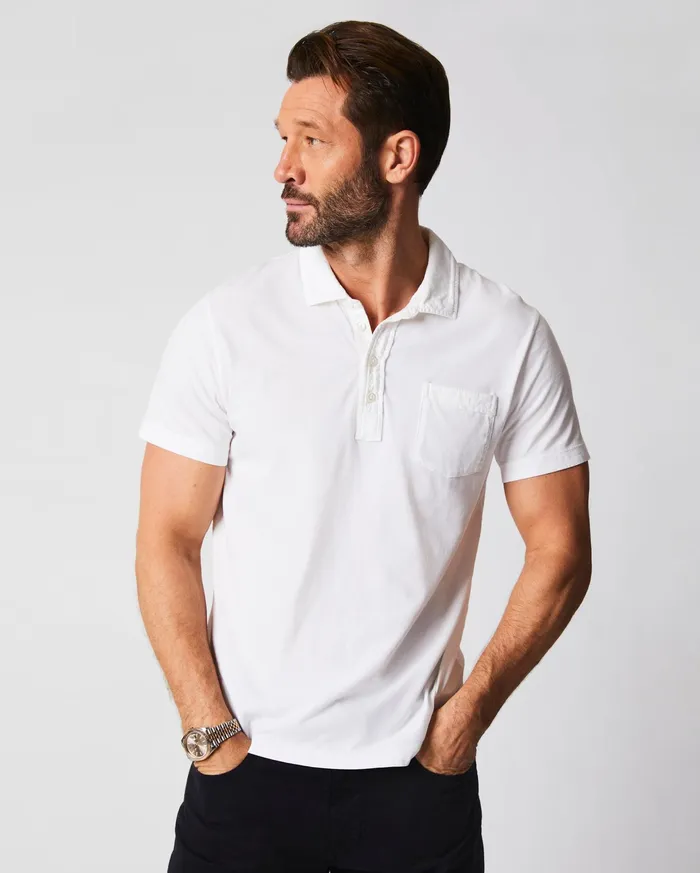 Men Pensacola Polo White Billy Reid Polos Tees and Henleys