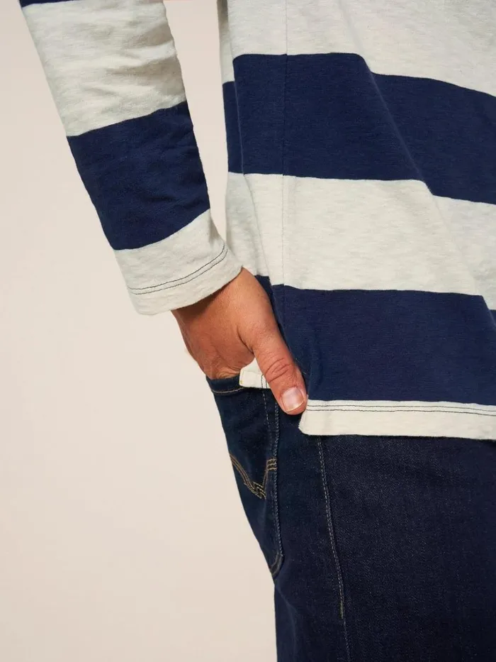 Men POLO SHIRTS White Stuff Block Stripe LS Polo Ivory Multi Men POLO SHIRTS White Stuff Block Stripe LS Polo Ivory Multi