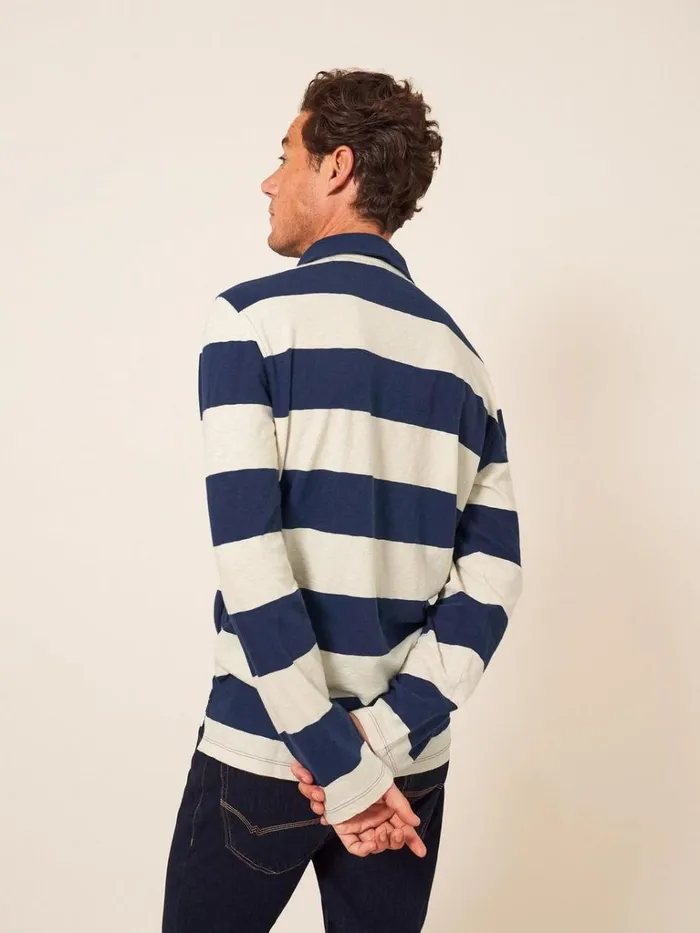 Men POLO SHIRTS White Stuff Block Stripe LS Polo Ivory Multi Men POLO SHIRTS White Stuff Block Stripe LS Polo Ivory Multi
