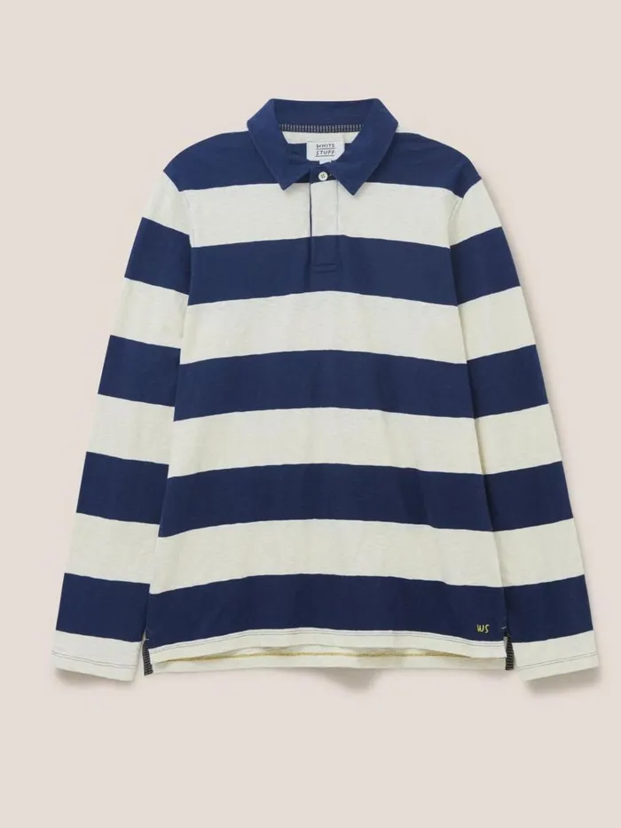 Men POLO SHIRTS White Stuff Block Stripe LS Polo Ivory Multi Men POLO SHIRTS White Stuff Block Stripe LS Polo Ivory Multi