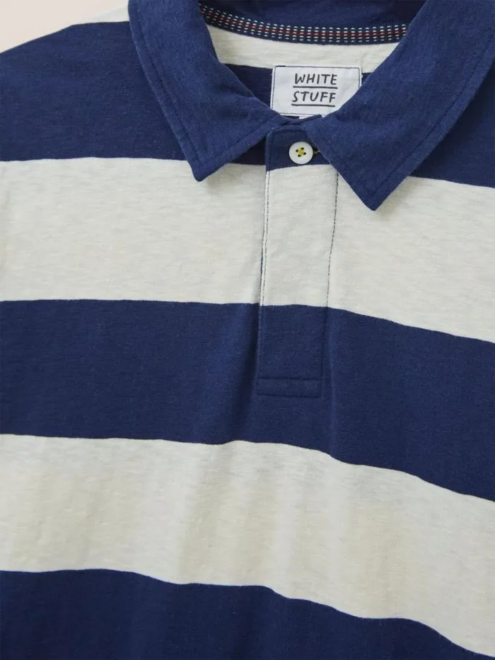 Men POLO SHIRTS White Stuff Block Stripe LS Polo Ivory Multi Men POLO SHIRTS White Stuff Block Stripe LS Polo Ivory Multi