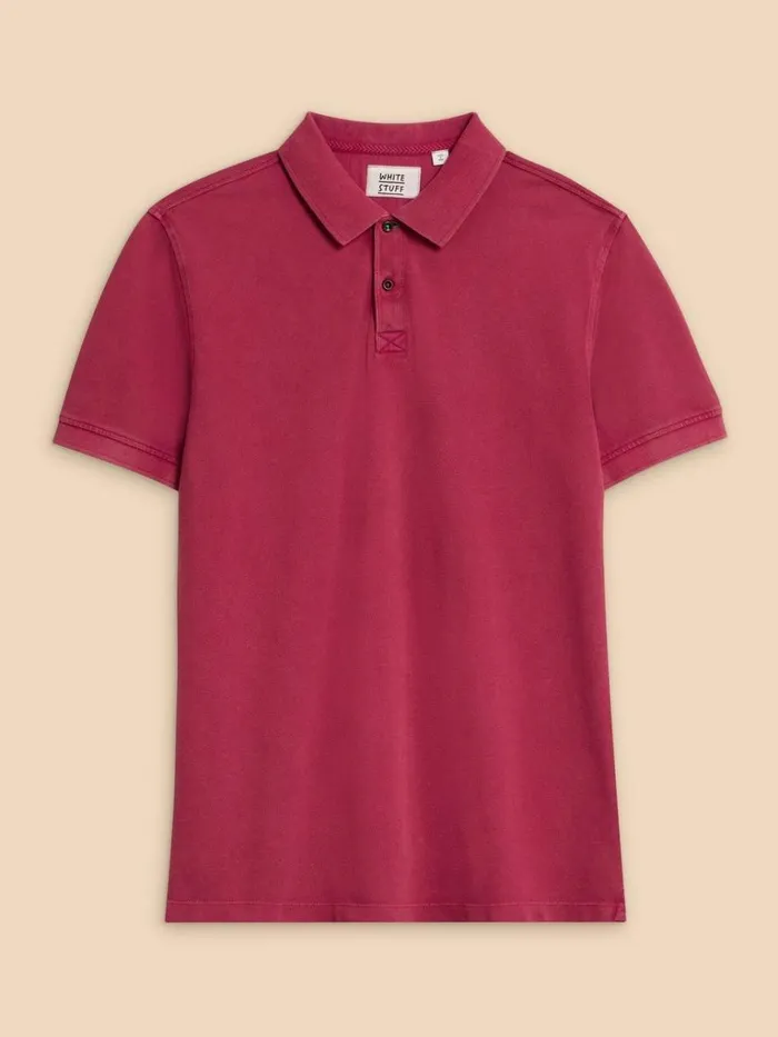 Men POLO SHIRTS White Stuff Utility Polo Deep Pink Men POLO SHIRTS White Stuff Utility Polo Deep Pink