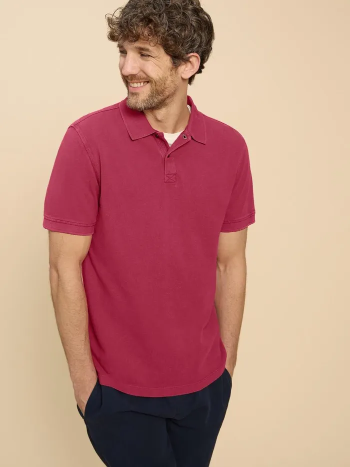 Men POLO SHIRTS White Stuff Utility Polo Deep Pink Men POLO SHIRTS White Stuff Utility Polo Deep Pink