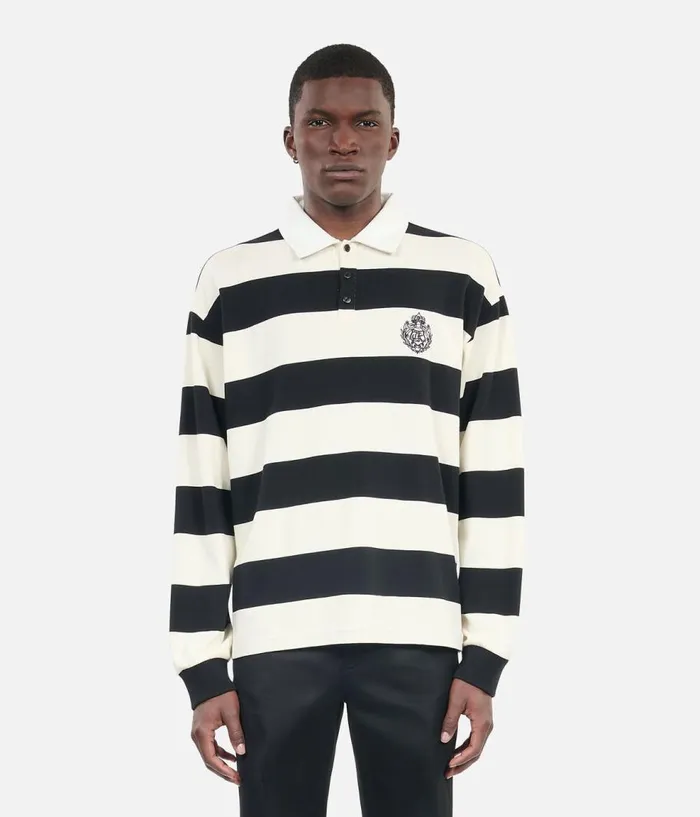 Men Polos THE KOOPLES Longsleeved Black And White Striped Polo Tshirt
