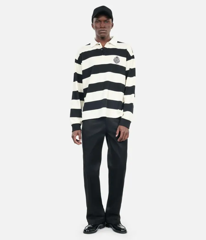 Men Polos THE KOOPLES Longsleeved Black And White Striped Polo Tshirt Men Polos THE KOOPLES Longsleeved Black And White Striped Polo Tshirt