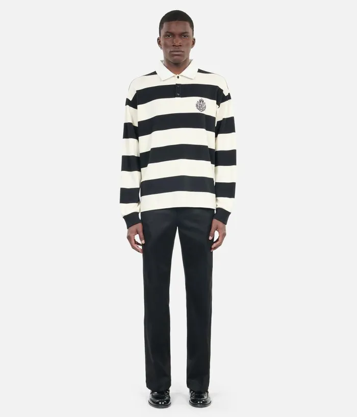 Men Polos THE KOOPLES Longsleeved Black And White Striped Polo Tshirt Men Polos THE KOOPLES Longsleeved Black And White Striped Polo Tshirt