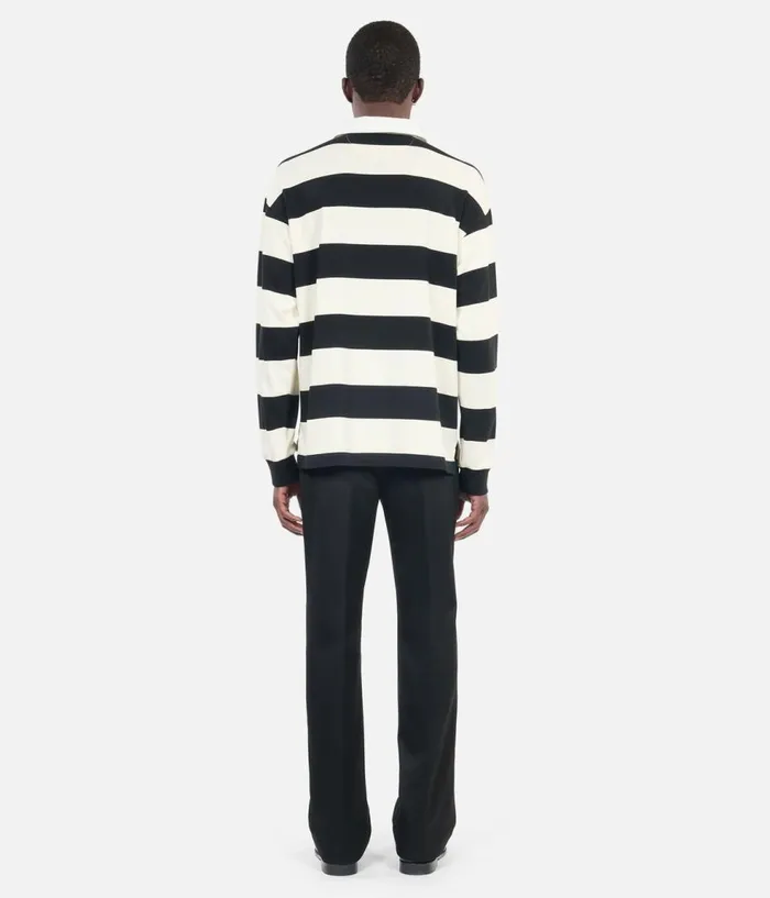 Men Polos THE KOOPLES Longsleeved Black And White Striped Polo Tshirt Men Polos THE KOOPLES Longsleeved Black And White Striped Polo Tshirt