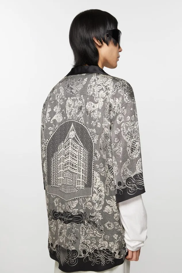 Men Print Buttonup Shirt Blackecru Acne Studios Shirts