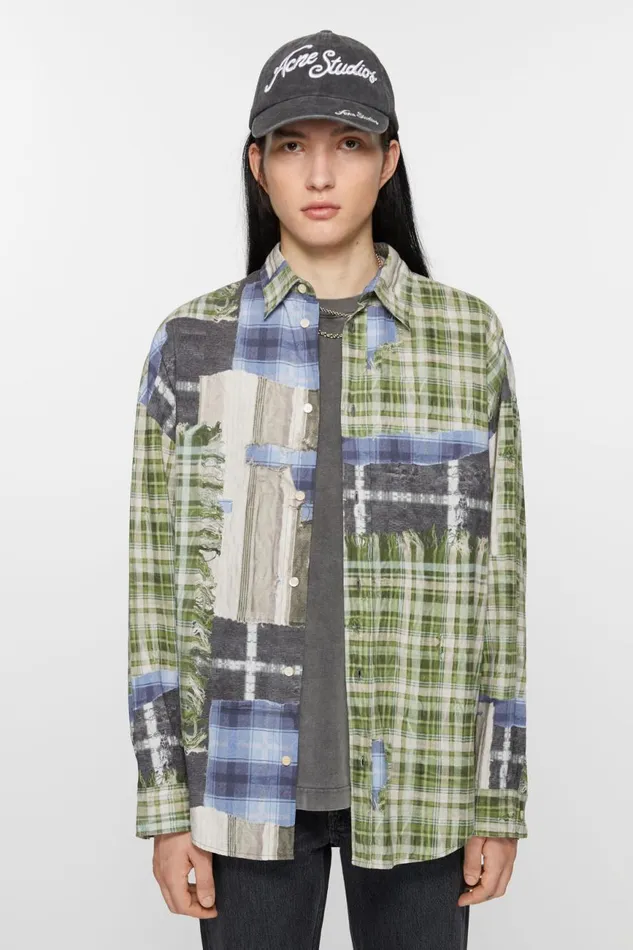 Men Print Buttonup Shirt Green Multi Acne Studios Shirts