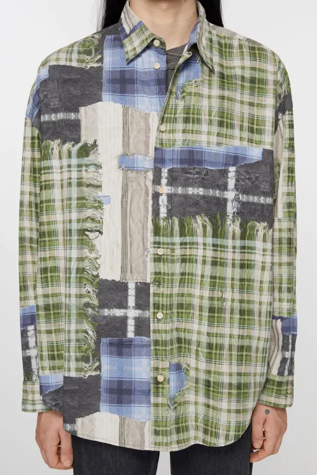 Men Print Buttonup Shirt Green Multi Acne Studios Shirts