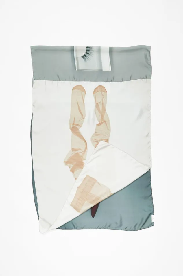 Men Print Silk Scarf Greybeige Acne Studios Scarves