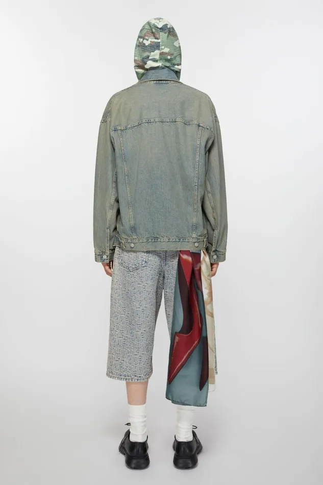 Men Print Silk Scarf Greybeige Acne Studios Scarves