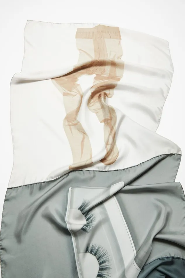 Men Print Silk Scarf Greybeige Acne Studios Scarves
