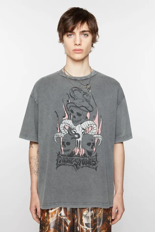 Men Print Tshirt 8211 Relaxed Fit Faded Black Acne Studios Tshirts