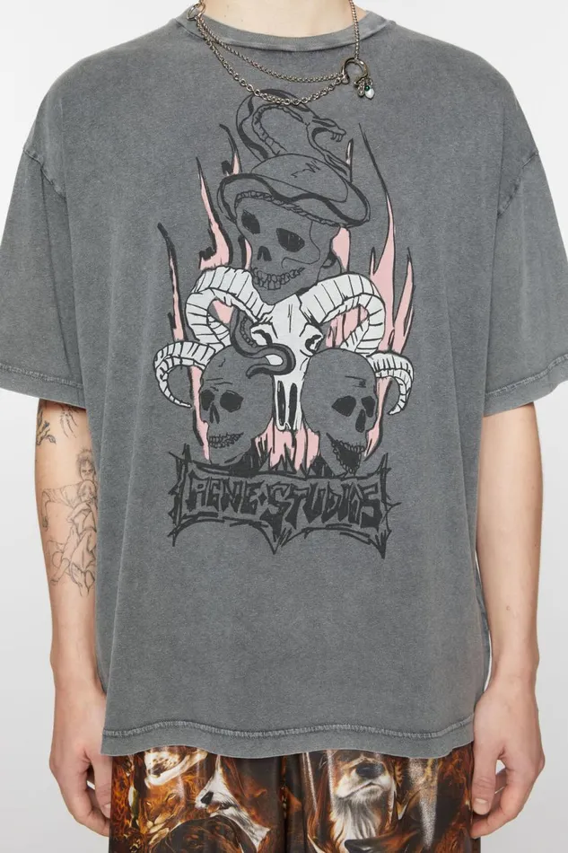 Men Print Tshirt 8211 Relaxed Fit Faded Black Acne Studios Tshirts
