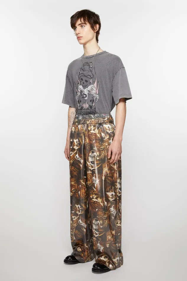 Men Print Trousers Brownmulti Acne Studios Trousers