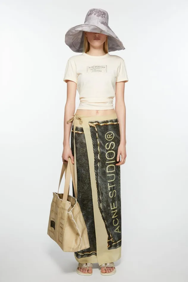 Men Printed Sarong Scarf Beigeblack Acne Studios Scarves