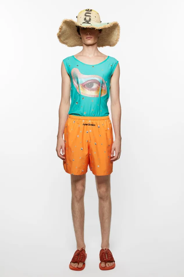Men Printed Swim Shorts Bright Orange Acne Studios Shorts