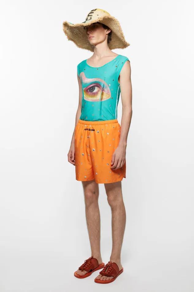Men Printed Swim Shorts Bright Orange Acne Studios Shorts