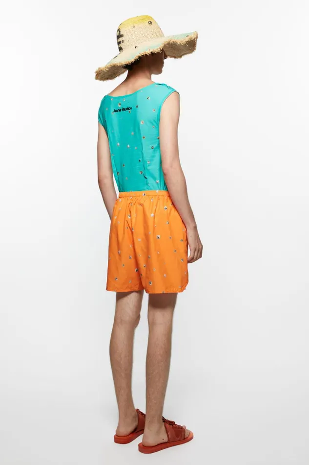 Men Printed Swim Shorts Bright Orange Acne Studios Shorts