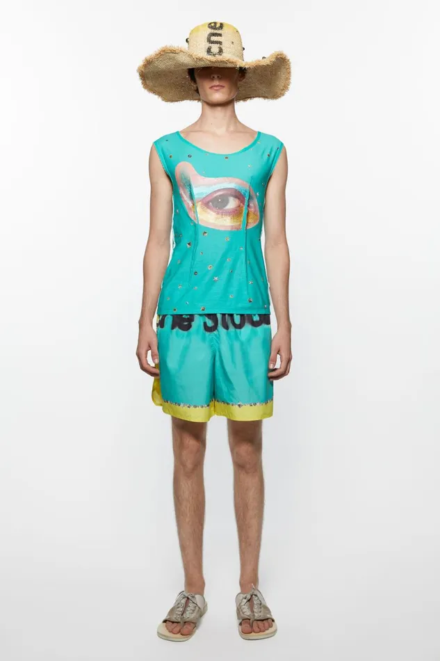 Men Printed Swim Shorts Emerald Green Acne Studios Shorts