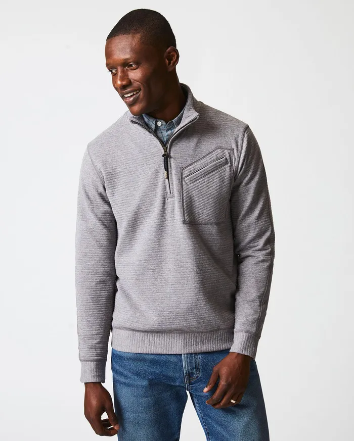 Men Quilted Half Zip Medium Grey Billy Reid Sweaters and Sweatshirts