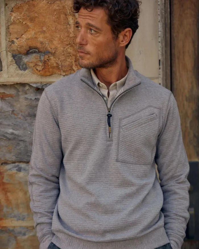 Men Quilted Half Zip Medium Grey Billy Reid Sweaters and Sweatshirts