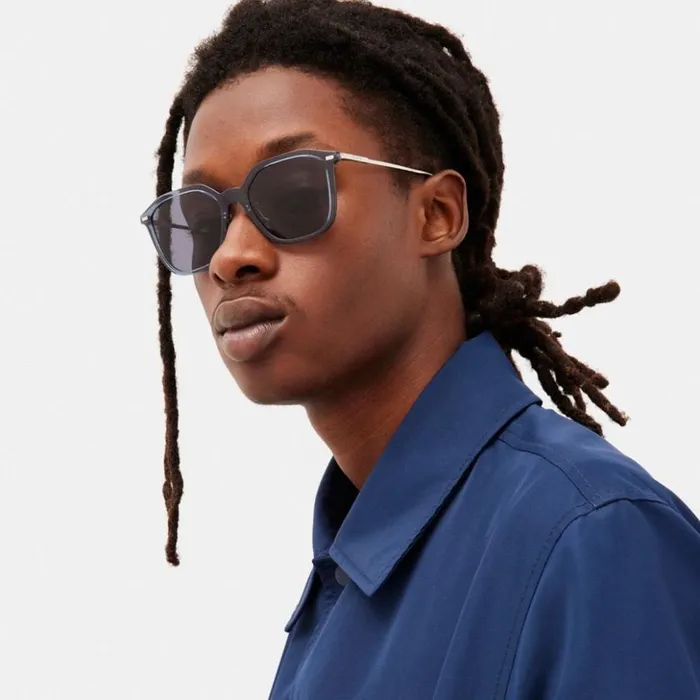 Men Rounded Geometric Sunglasses Transparent Dark Blue Coach Sunglasses
