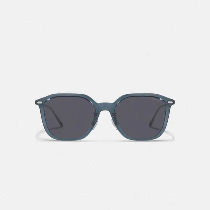 Men Rounded Geometric Sunglasses Transparent Dark Blue Coach Sunglasses