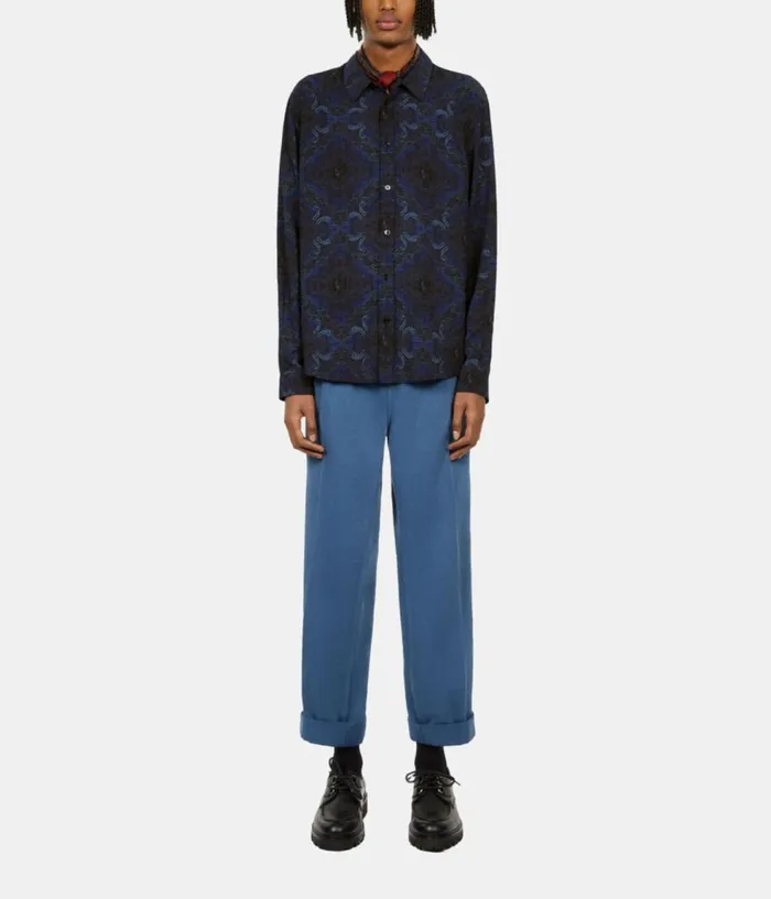 Men Shirts THE KOOPLES Black And Blue Skull Paisley Print Long Sleeve Shirt