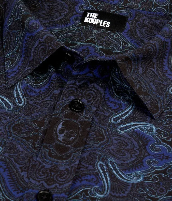 Men Shirts THE KOOPLES Black And Blue Skull Paisley Print Long Sleeve Shirt Men Shirts THE KOOPLES Black And Blue Skull Paisley Print Long Sleeve Shirt
