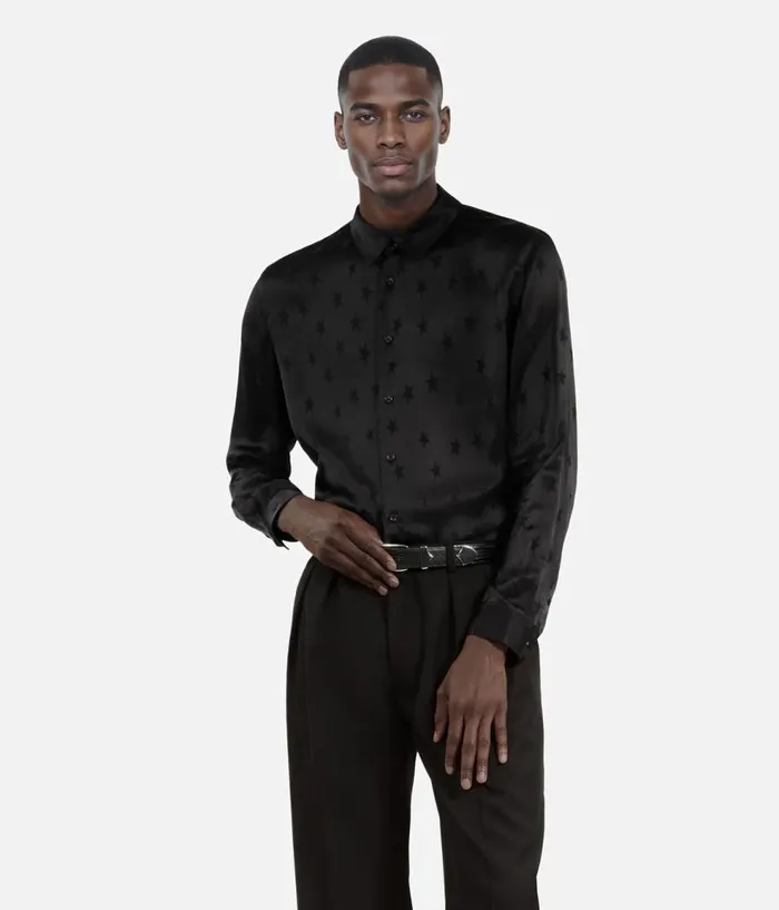 Men Shirts THE KOOPLES Black Jacquard Shirt With Stars Men Shirts THE KOOPLES Black Jacquard Shirt With Stars