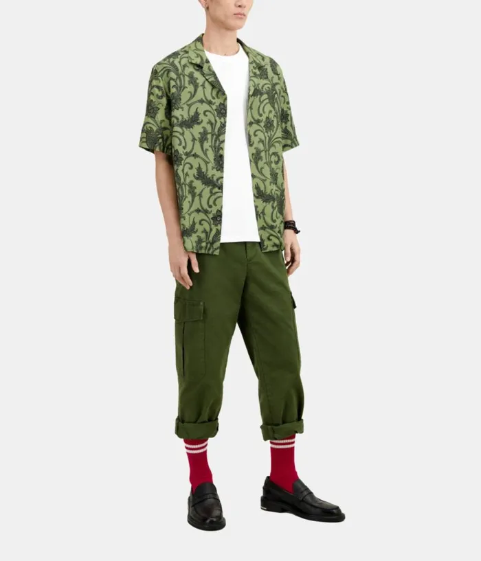 Men Shirts THE KOOPLES Green Printed Short Sleeve Shirt Men Shirts THE KOOPLES Green Printed Short Sleeve Shirt