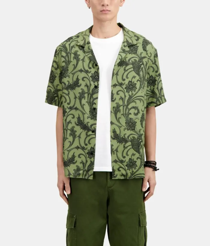Men Shirts THE KOOPLES Green Printed Short Sleeve Shirt Men Shirts THE KOOPLES Green Printed Short Sleeve Shirt