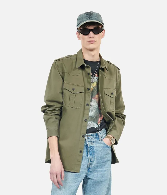 Men Shirts THE KOOPLES Khaki Officer Style Shirt Men Shirts THE KOOPLES Khaki Officer Style Shirt