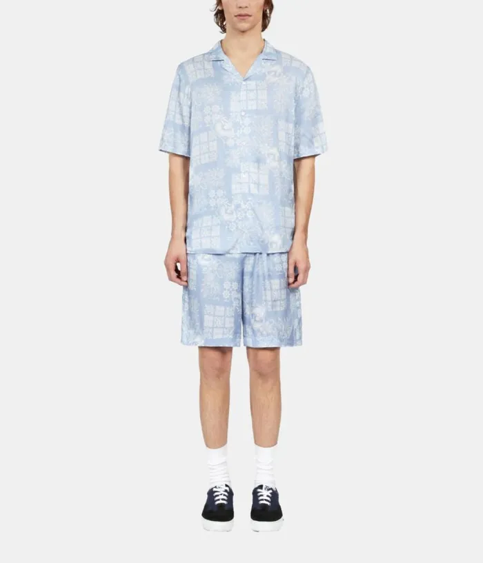 Men Shirts THE KOOPLES Sky Blue Paisley Print Short Sleeve Shirt