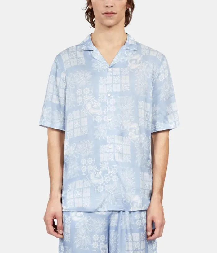 Men Shirts THE KOOPLES Sky Blue Paisley Print Short Sleeve Shirt Men Shirts THE KOOPLES Sky Blue Paisley Print Short Sleeve Shirt