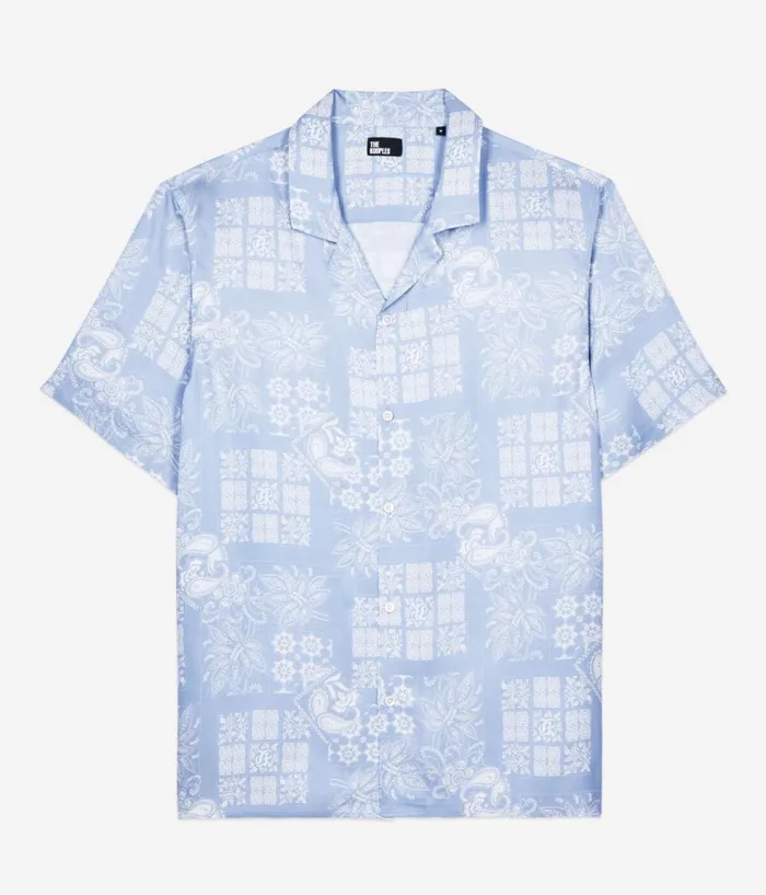 Men Shirts THE KOOPLES Sky Blue Paisley Print Short Sleeve Shirt Men Shirts THE KOOPLES Sky Blue Paisley Print Short Sleeve Shirt