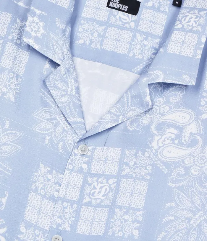 Men Shirts THE KOOPLES Sky Blue Paisley Print Short Sleeve Shirt Men Shirts THE KOOPLES Sky Blue Paisley Print Short Sleeve Shirt