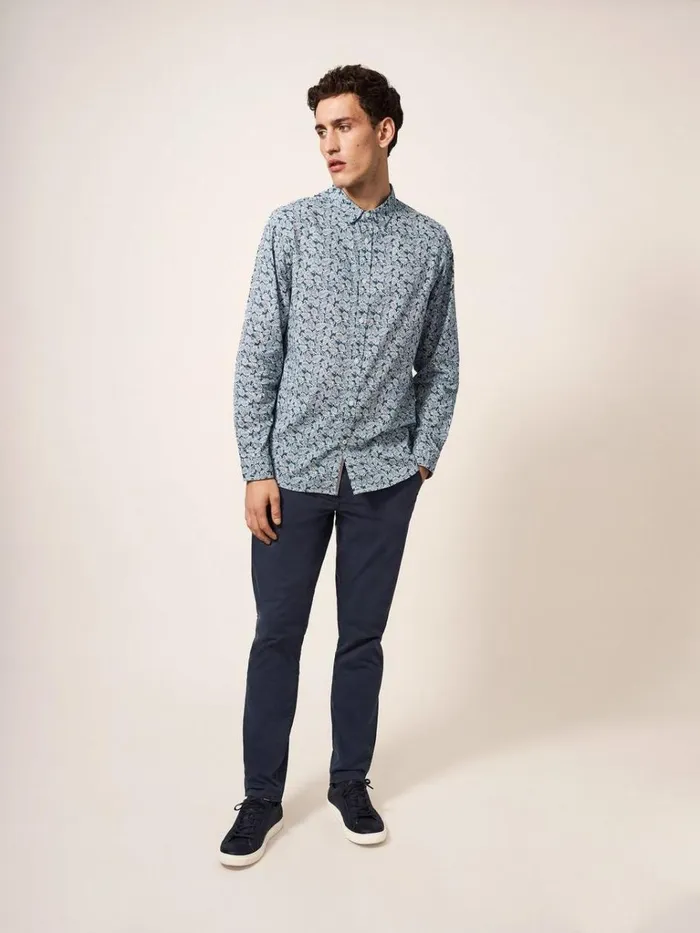Men SHIRTS White Stuff Chorley Leaf Printed Shirt Deep Blue