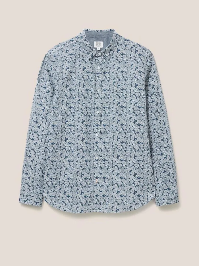 Men SHIRTS White Stuff Chorley Leaf Printed Shirt Deep Blue Men SHIRTS White Stuff Chorley Leaf Printed Shirt Deep Blue