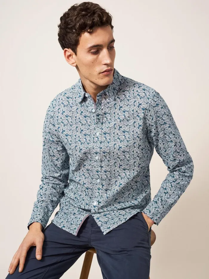 Men SHIRTS White Stuff Chorley Leaf Printed Shirt Deep Blue Men SHIRTS White Stuff Chorley Leaf Printed Shirt Deep Blue